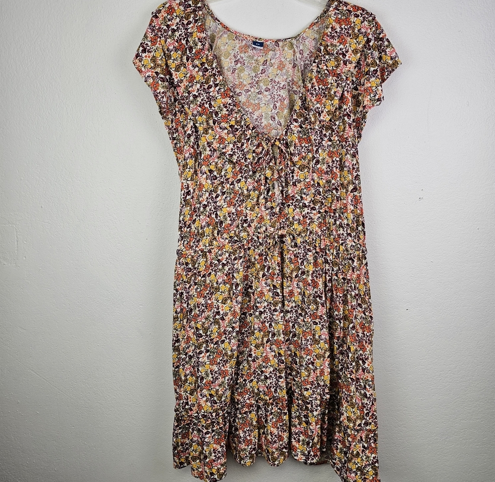 Old Navy Mini Dress Floral Waist-Defined Flutter-Sleeve Sz XXL Boho Peasant - Picture 3 of 11